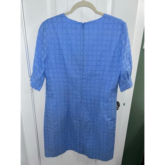 Neiman Marcus Blue Eyelet A-Line Dress Size 10 Lined V-Neck Classic Chic 💙 - Picture 5 of 8